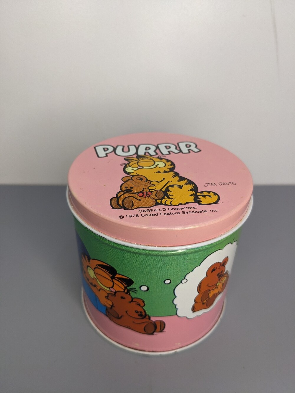Garfield Tin Purrr Vintage Metal Storage Cartoon Retro Decor Jim Davis 1978